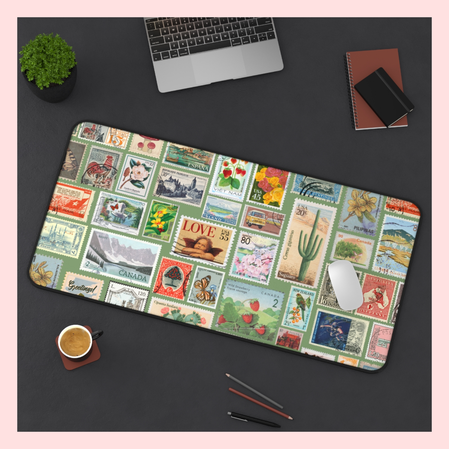 Green Stamp Desk Mat