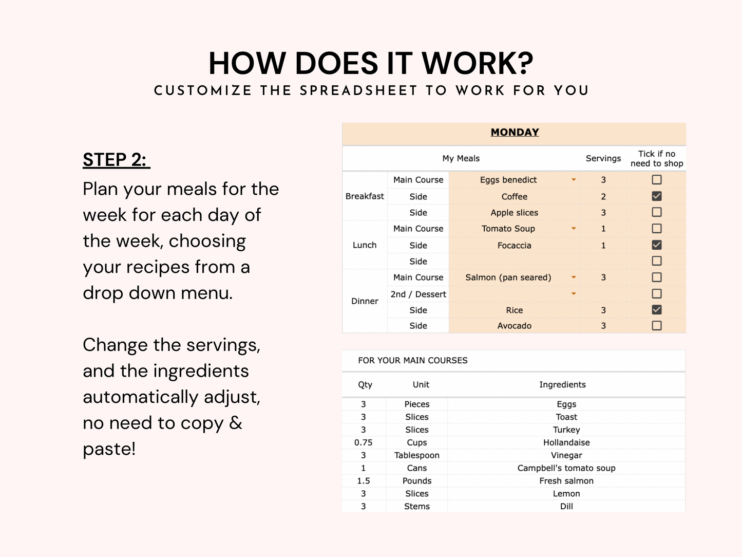 Weekly Meal Planner Spreadsheet (Premium Version)