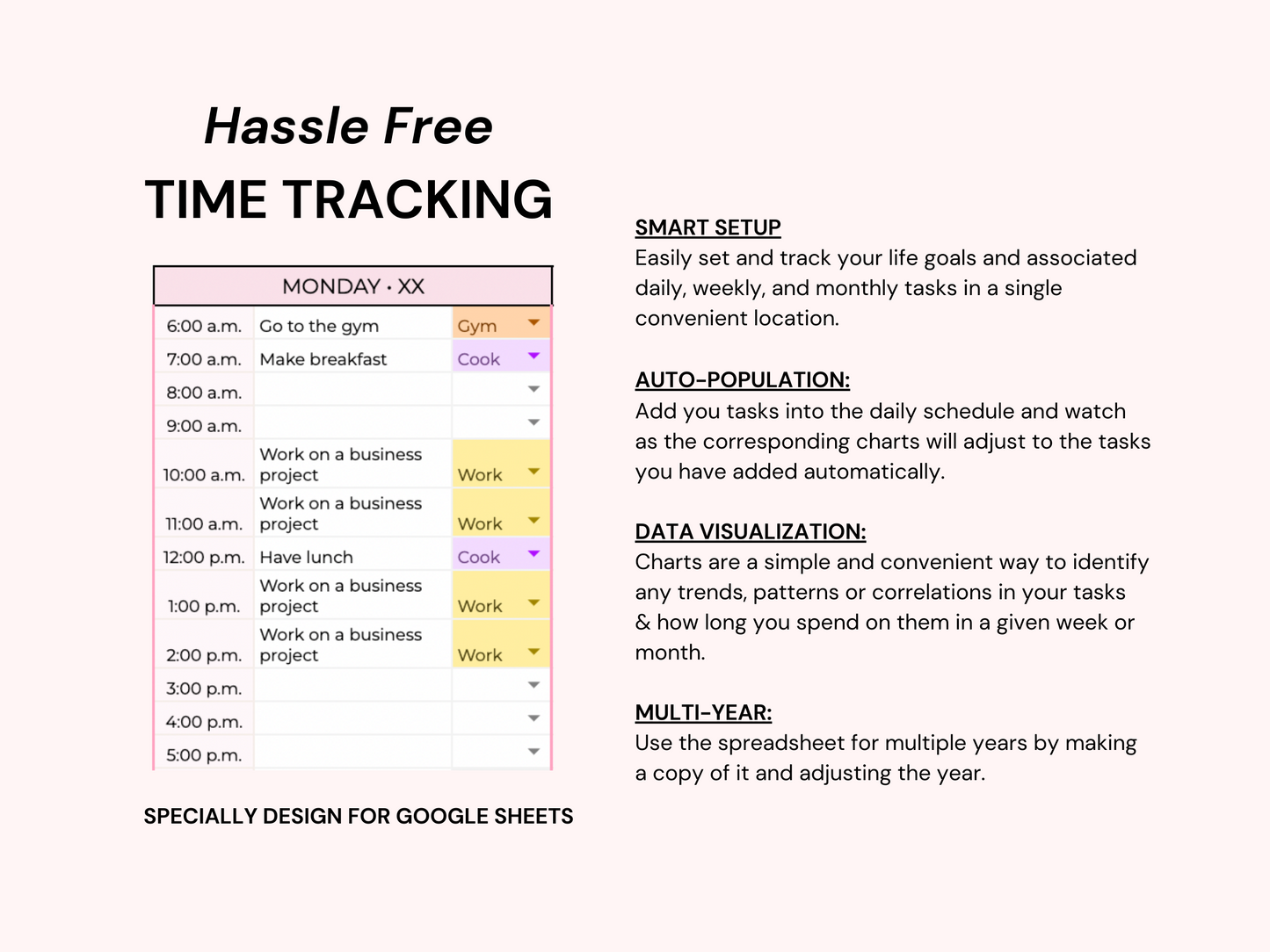 Daily, Weekly & Monthly Time Tracker Spreadsheet