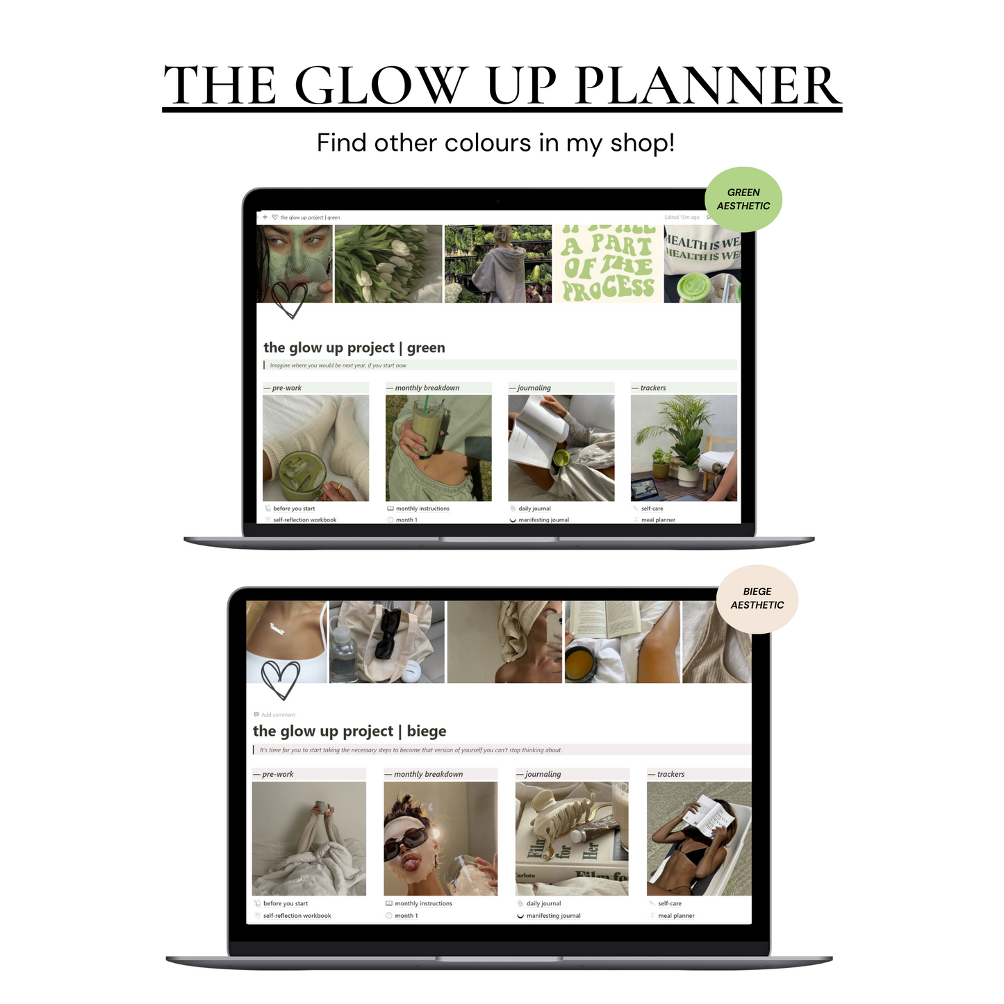 Glow Up Notion Templates | Pink - Wellness By Her Shop