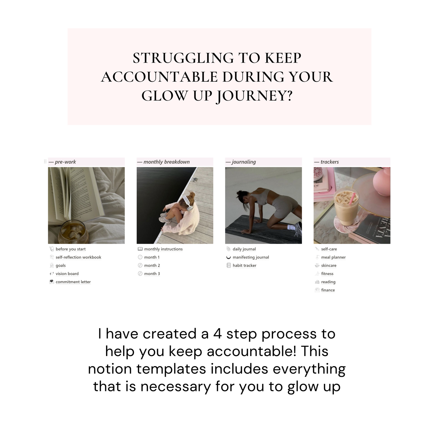 Glow Up Notion Templates | Pink - Wellness By Her Shop