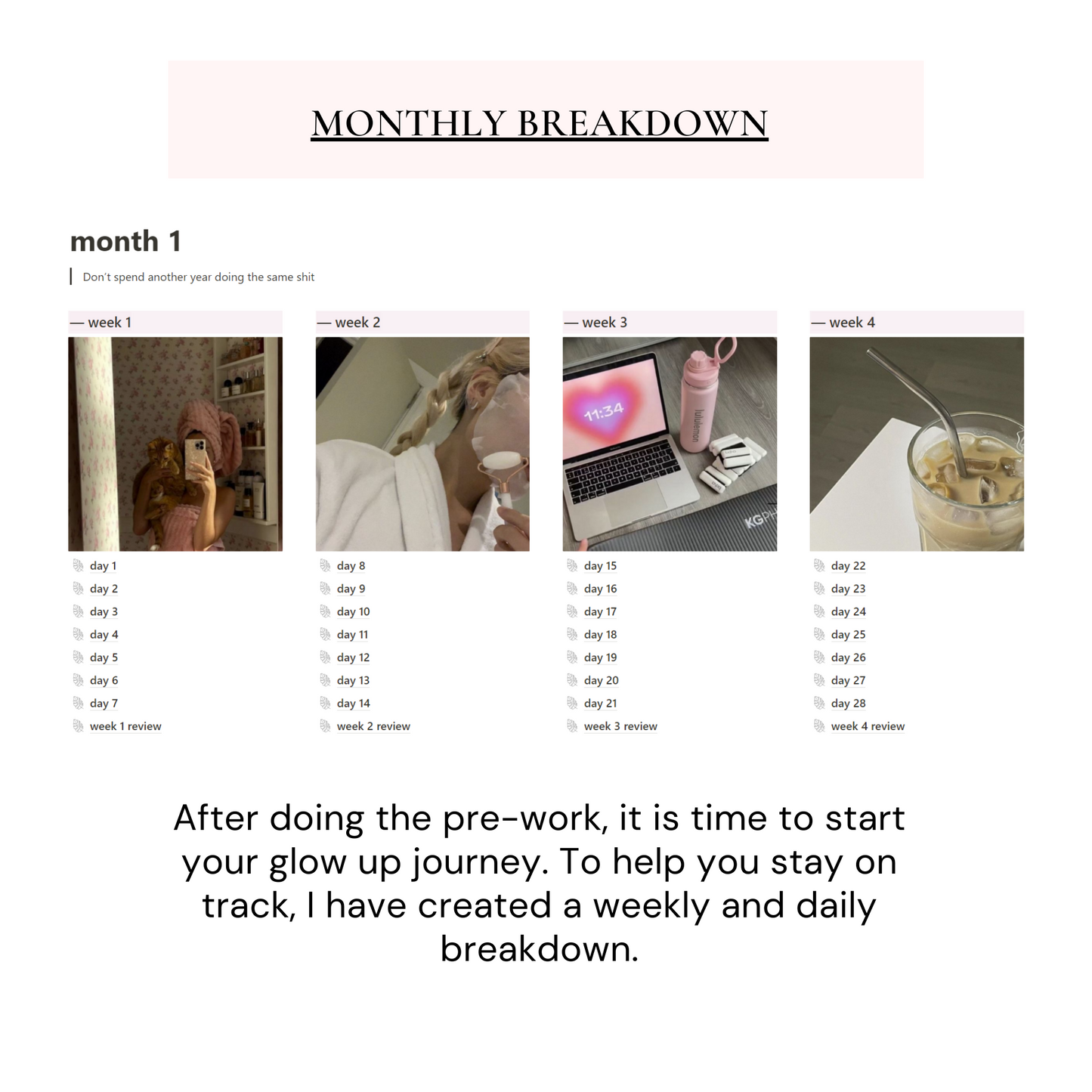 Glow Up Notion Templates | Pink - Wellness By Her Shop