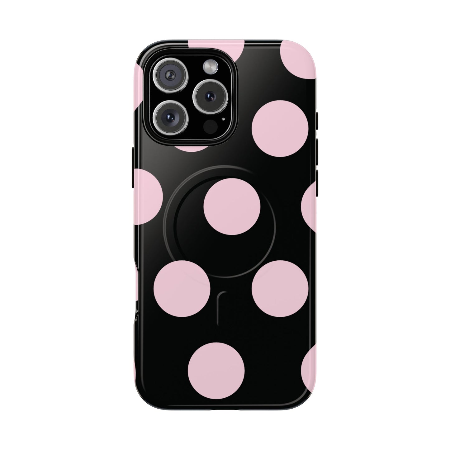 Pink on Black Large Polka Dots