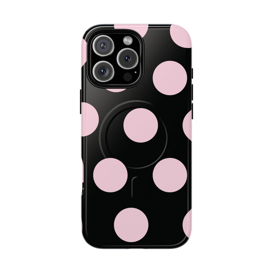 Pink on Black Large Polka Dots