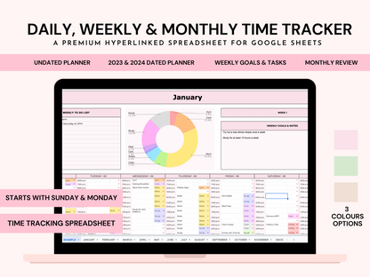 Daily, Weekly & Monthly Time Tracker Spreadsheet