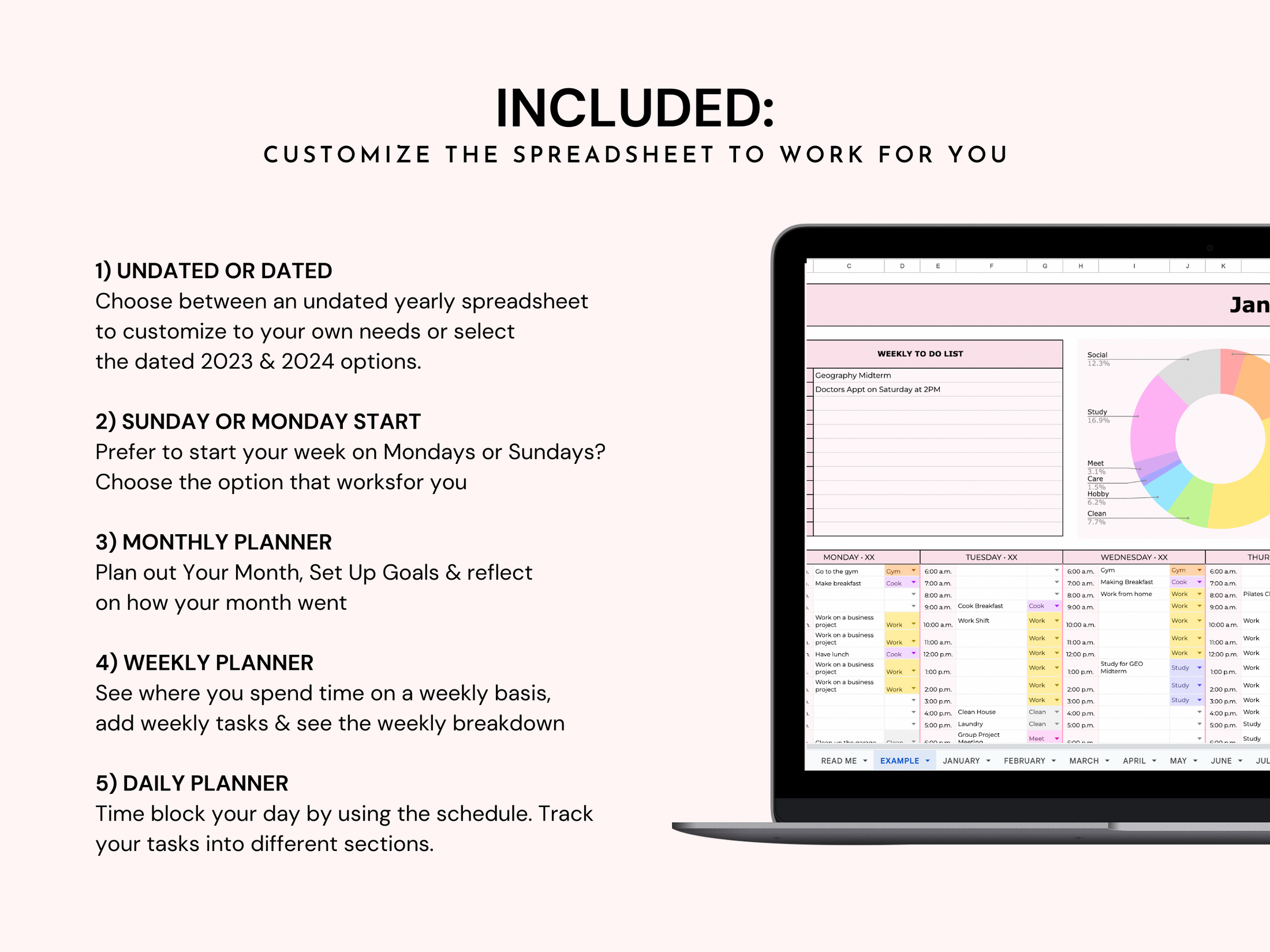 Daily, Weekly & Monthly Time Tracker Spreadsheet – Wellness By Her Shop
