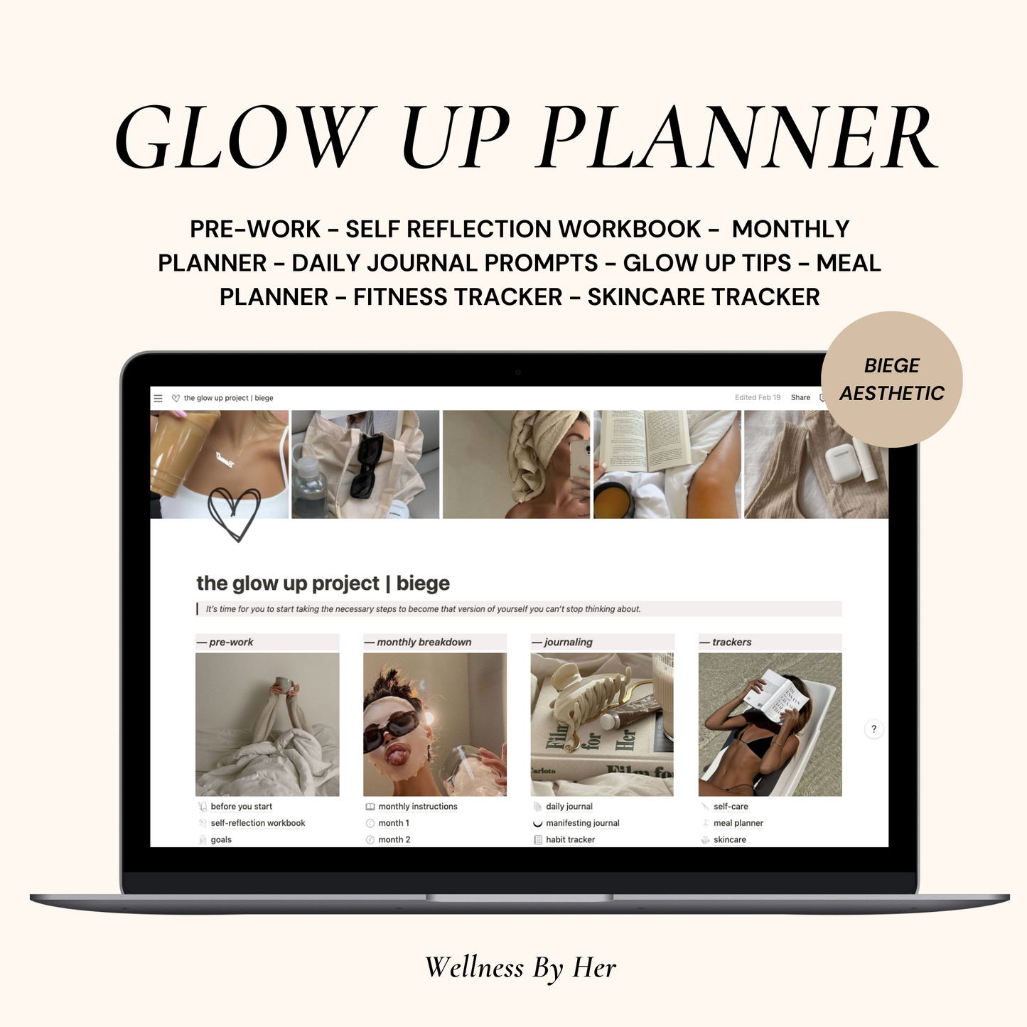 Glow Up Notion Templates | Biege - Wellness By Her Shop