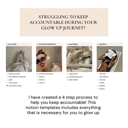 Glow Up Notion Templates | Biege - Wellness By Her Shop