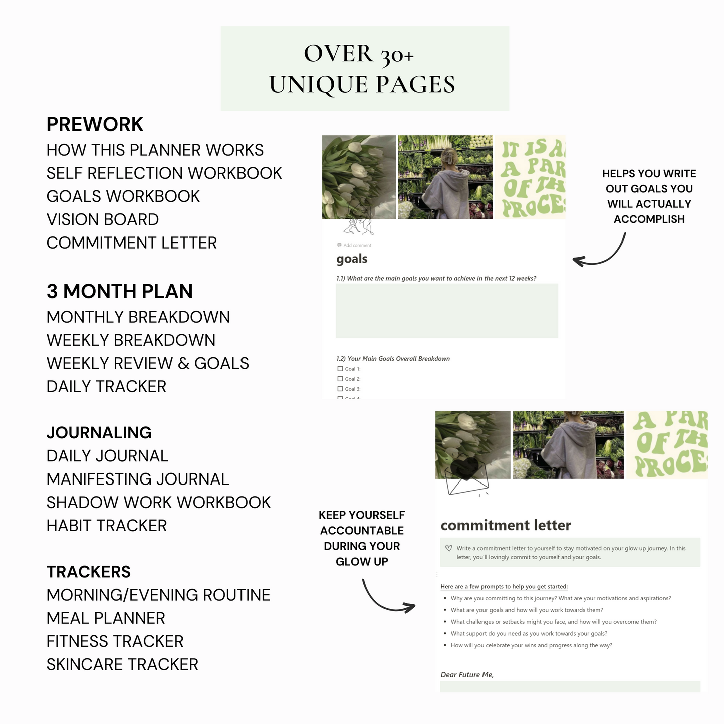 Glow Up Notion Templates | Green - Wellness By Her Shop