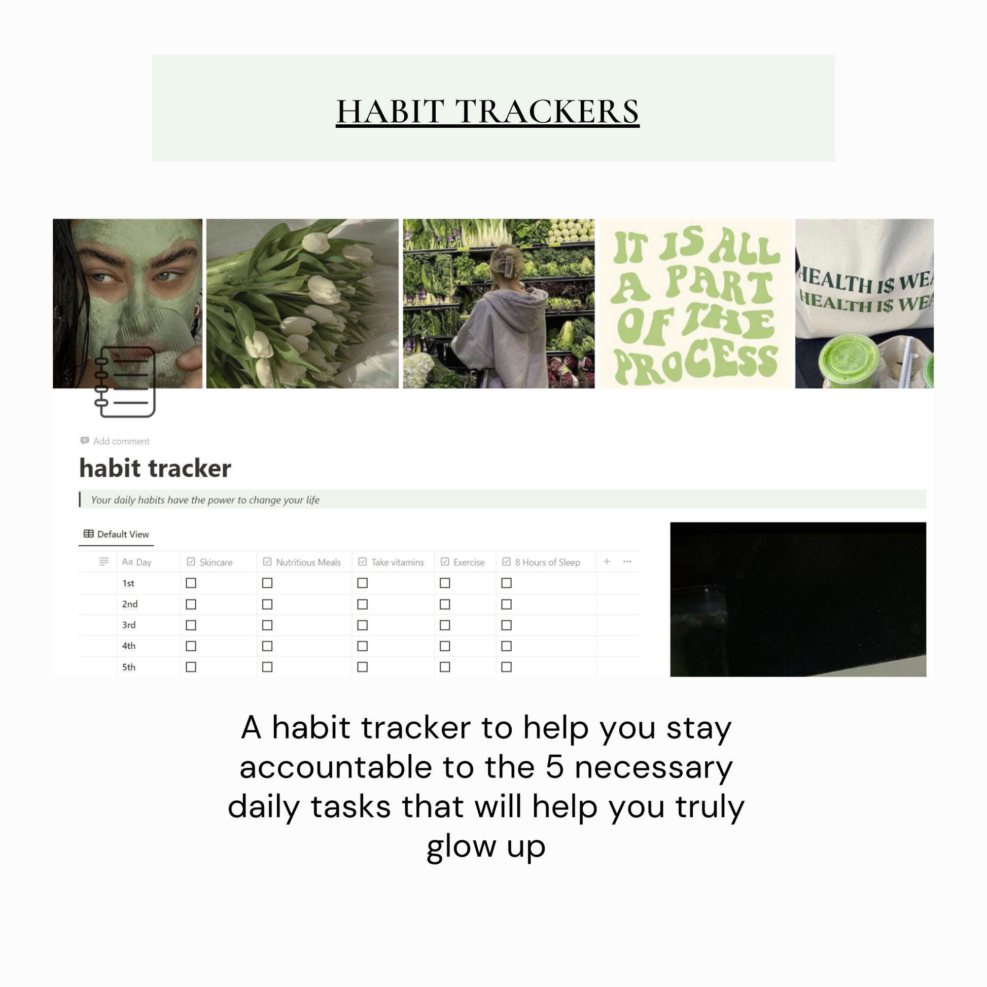 Glow Up Notion Templates | Green - Wellness By Her Shop